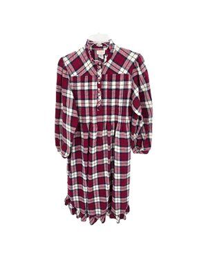 Vintage Barbizon Nightgown Womens L Red Plaid Flannel Ruffle Cottage Prairie